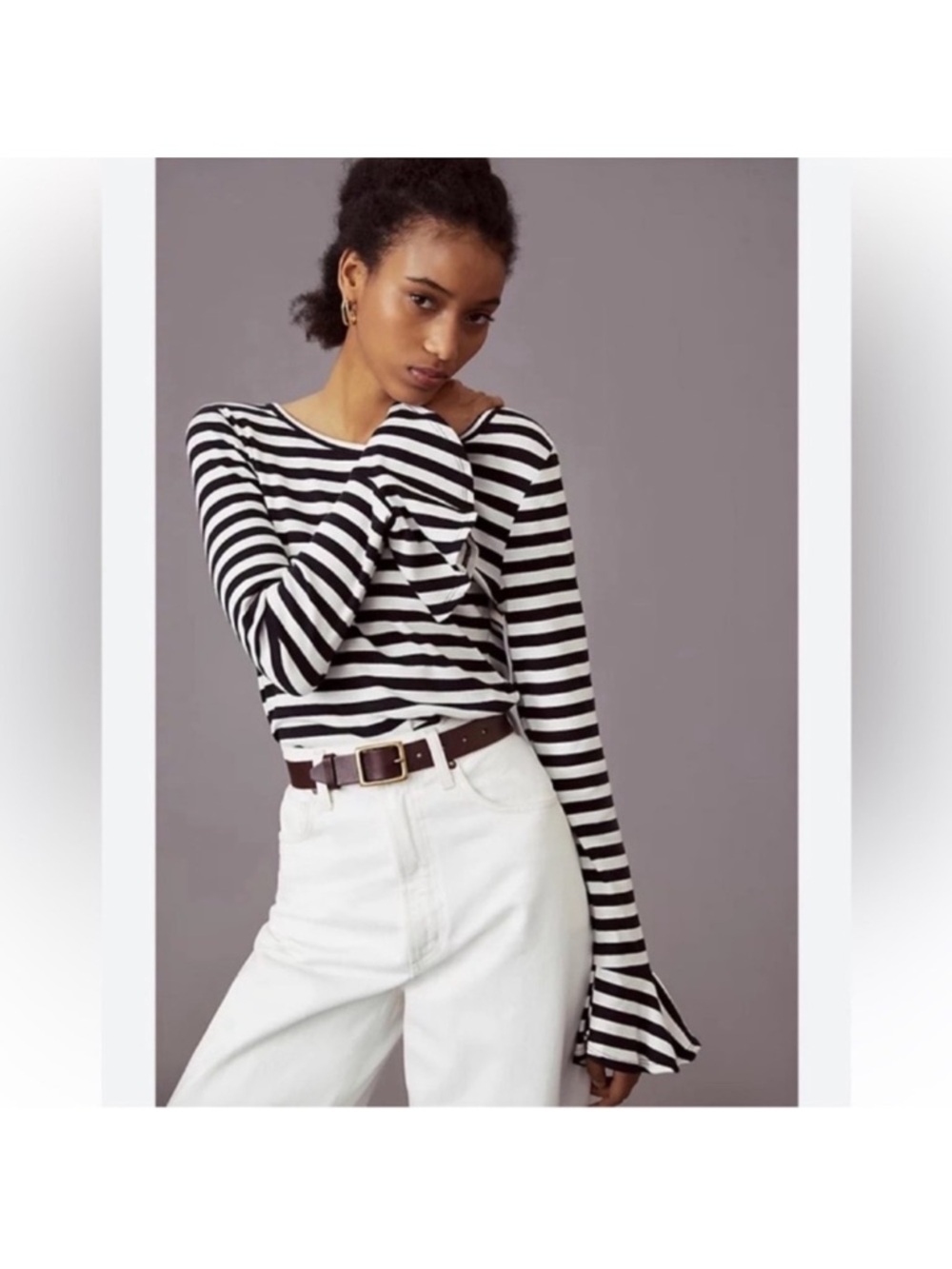 Anthropologie Maeve Knit Striped Balza Top/Shirt Sz S Black White